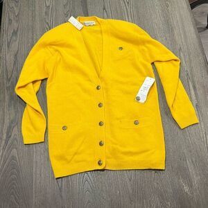 NWT Outlander Cardigan Sweater V-neck Knit Wool  Lemon Yellow Medium